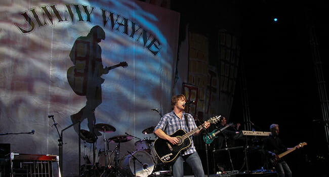 Jimmy Wayne on the road with Brad Paisley’s American Sunday Night tour, singing “Sara Smile,” the song that helped land his first record deal.
