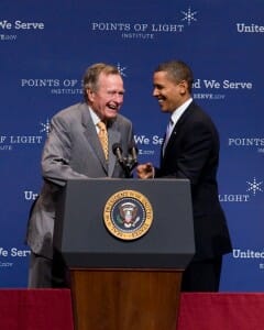 Presidents Bush and Obama at Presidential Forum on Service 2009