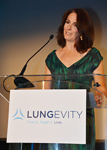 Andrea Ferris speaks at a LUNGevity fundraiser.