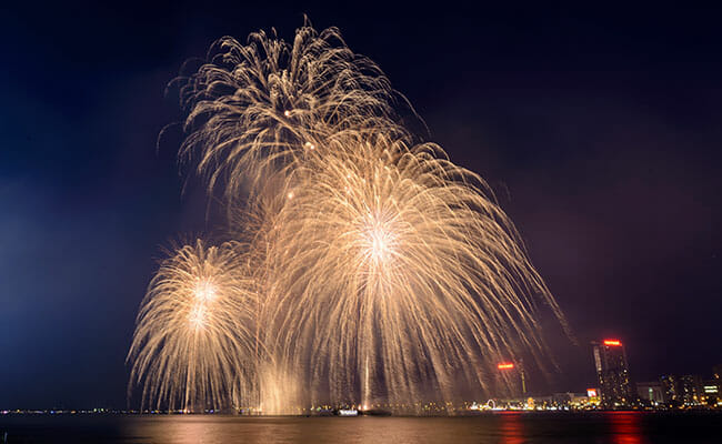 Ford Fireworks show lights up the Detroit waterfront.
