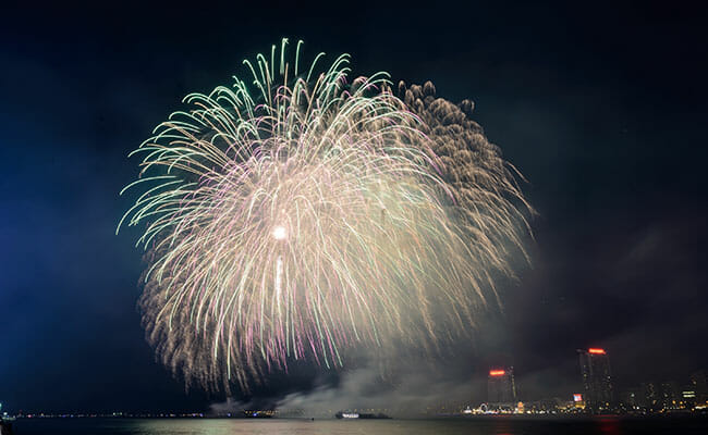 Ford Fireworks show lights up the Detroit waterfront.