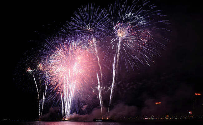 Ford Fireworks show lights up the Detroit waterfront.