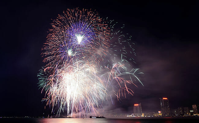 Ford Fireworks show lights up the Detroit waterfront.