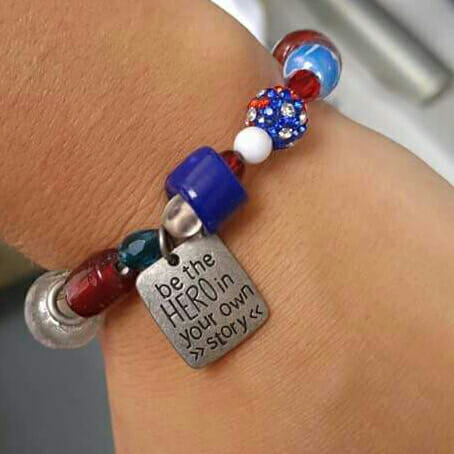 This inspirational hero bracelet is one of Amara’s handmade “pick-me-ups.”