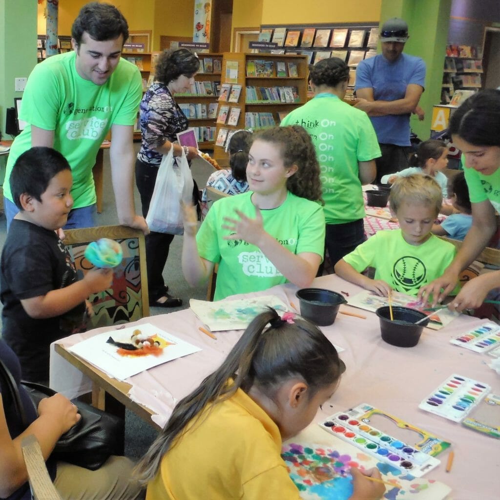 At an event hosted by The Youth for Literacy generationOn Service Club of Emerald Hills, CA, club members read the book "What Does It Mean to be Kind?" to the 70 children who attended and then lead activities supporting kindness.