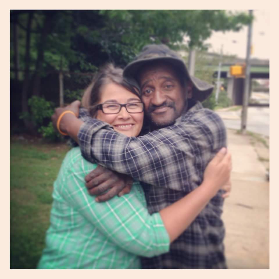 Jean pictured with her friend Melvin, a homeless man she met while volunteering in Atlanta.