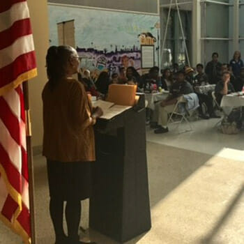 Deputy Mayor Brenda Shockley addressed the group of bootcamp attendees in a speech about character strength and family values.