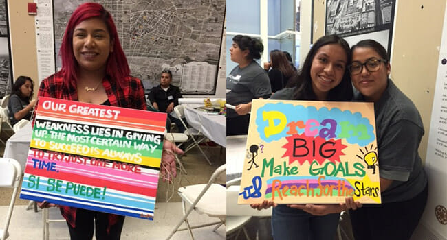 Participants designed and painted mini-murals with uplifting messages for their college-bound peers, to be displayed around Los Angeles at YouthSource community centers.