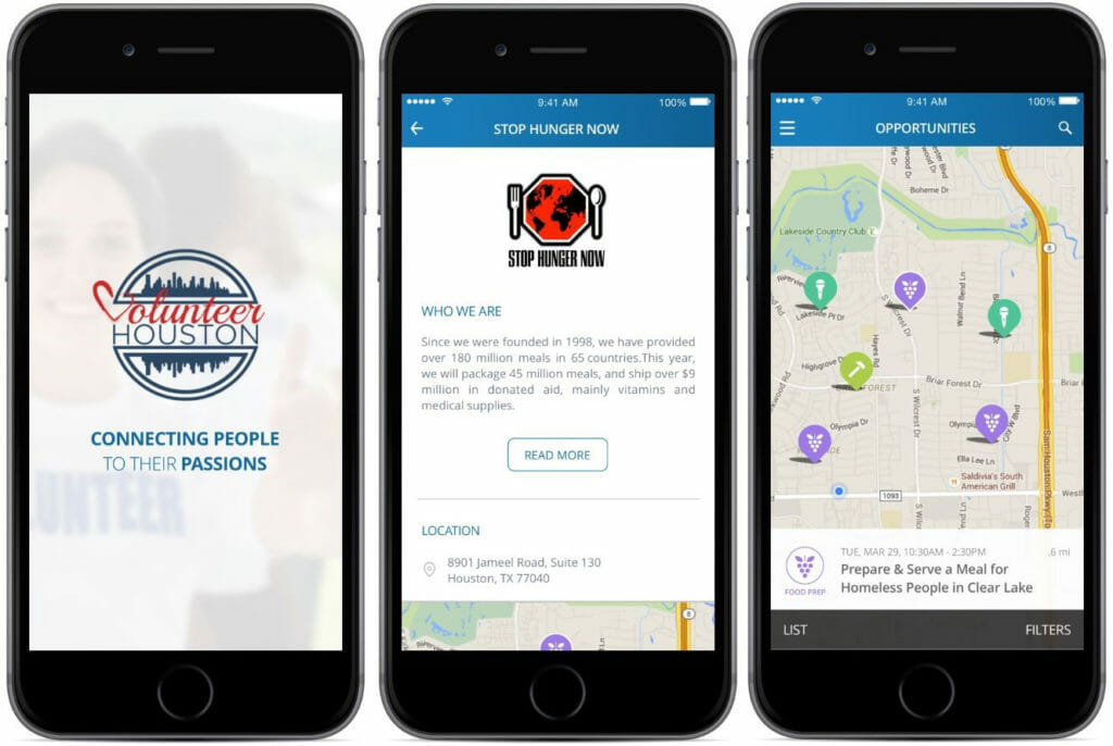 The Volunteer Houston app connects people to local organizations in need of help based on the causes they are passionate about.