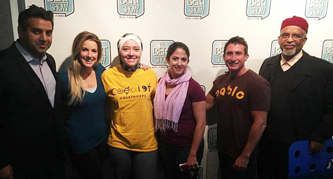 Ruwa Romman (in yellow) was invited to speak as part of the Ask a Muslim panel on Atlanta morning radio show, The Bert Show.