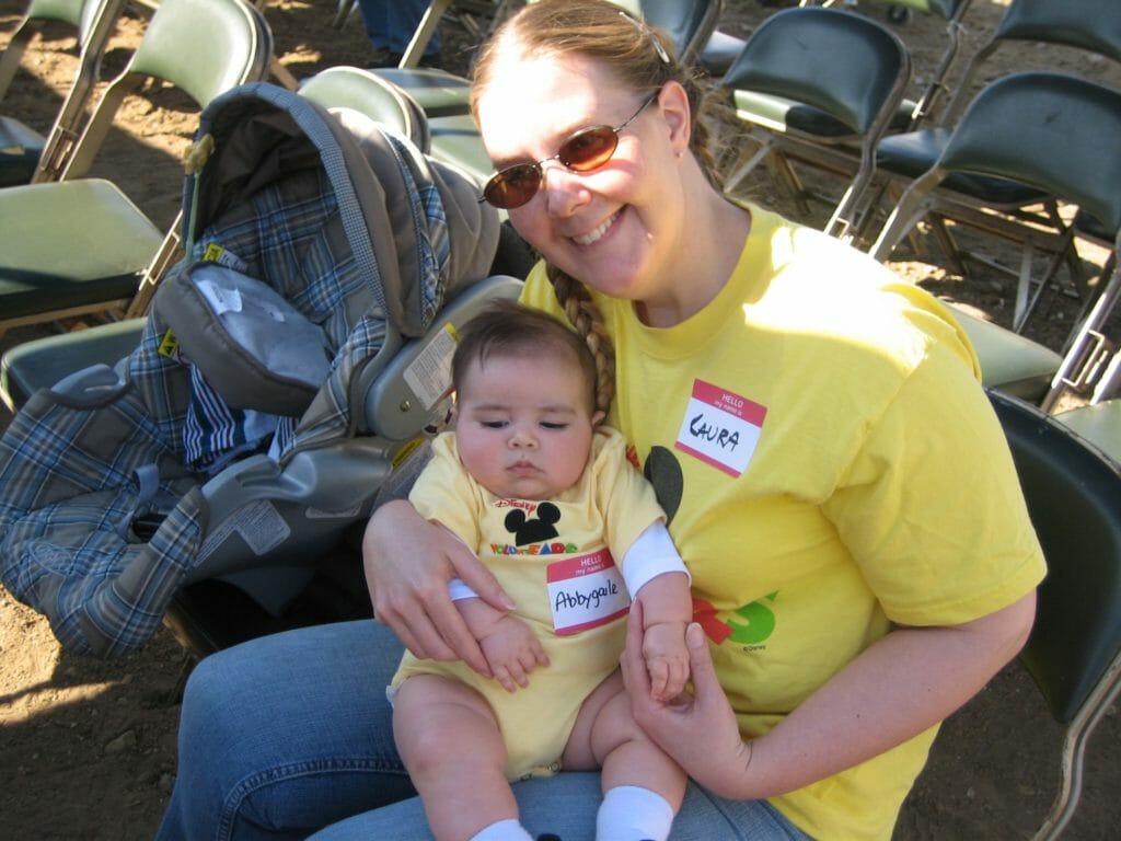 Laura and Abby, when she was 6 months old, attending a Habitat for Humanity groundbreaking ceremony in Glendale, California – Abby's first volunteer event.