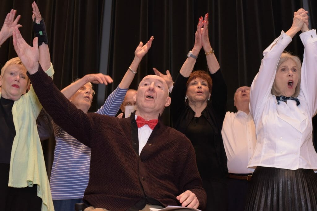 Bruce Smith (center) performing "Sit Down You're Rockin' the Boat" in a production of Guys and Dolls at The Garlands of Barrington./Courtesy Bruce Smith