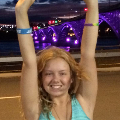 Bailey at the Peace Bridge, which connects the United States and Canada, lit up in purple for SMA awareness. 