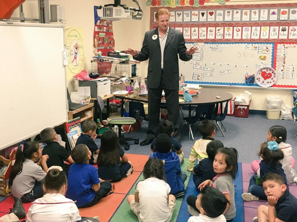 Bill Kresser speaking to students during career day at M.G. Ellis Elementary./Courtesy United Way Tarrant County