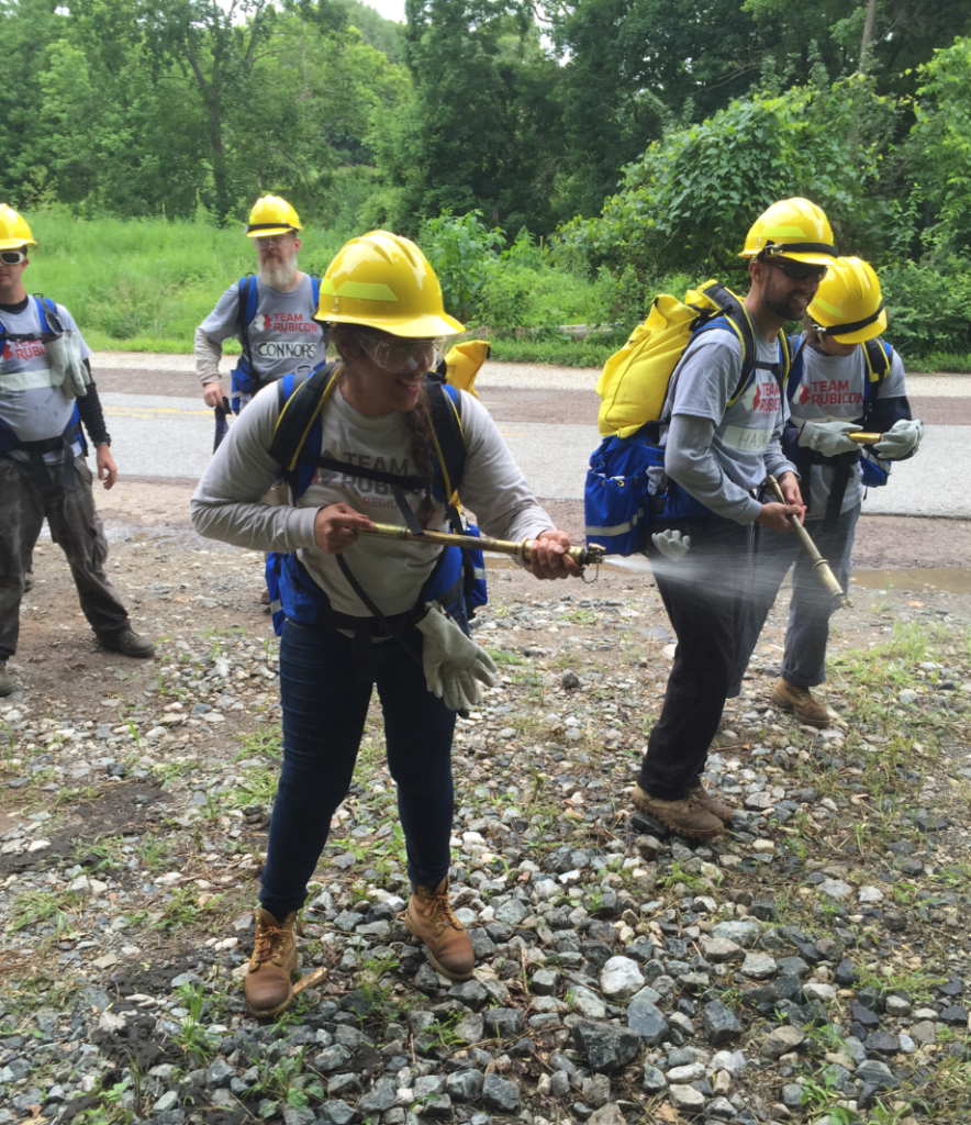 Janelle Colon (front) participating in a fire field lesson with Team Rubicon./Courtesy Janelle Colon