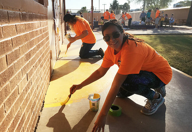 Volunteers participated in campus improvement projects at Jefferson Elementary School, including groups from HandsOn Greater Phoenix and the City of Mesa Community Spirit and Professional Development Network.