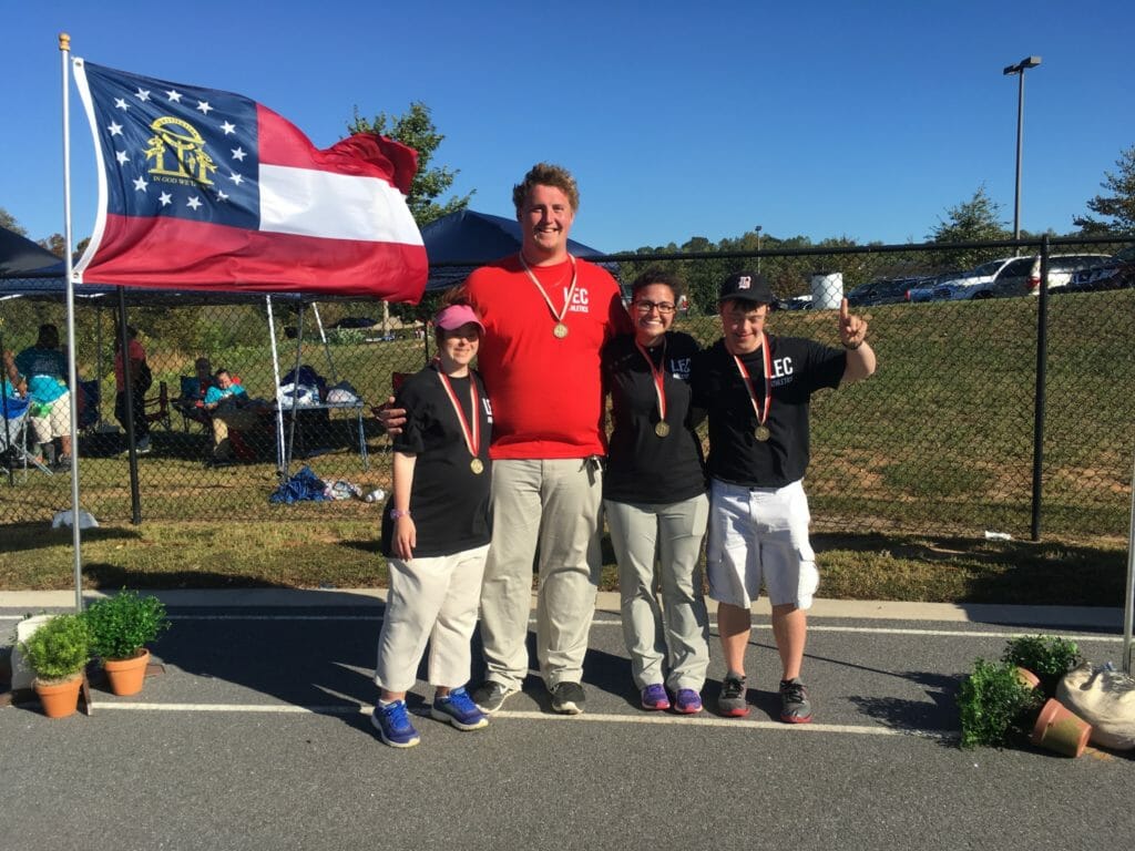 Natalia (second from right) pictured with her boccie ball team at the Special Olympics./Courtesy Natalia Jones