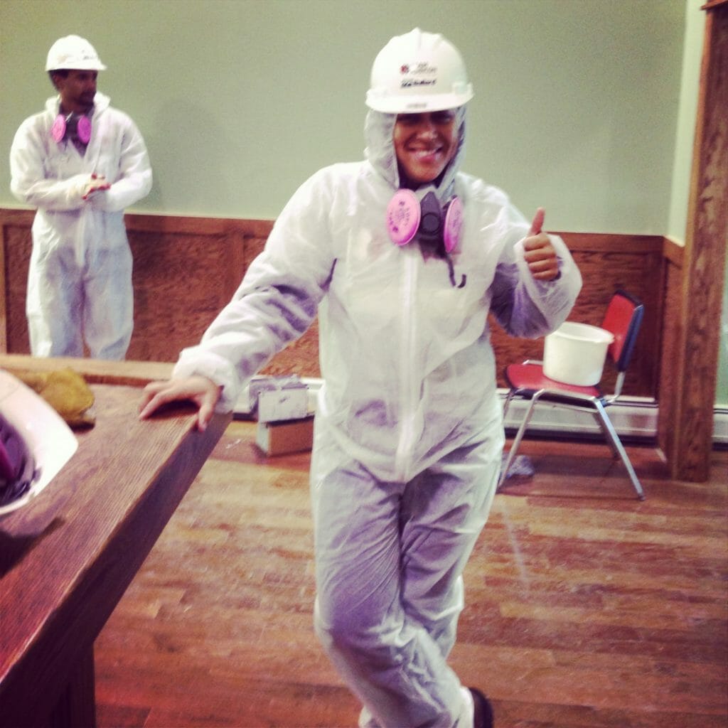 Janelle helps rebuild an American legion hall in Seaside Heights, N.J., after Hurricane Sandy./Courtesy Janelle Colon