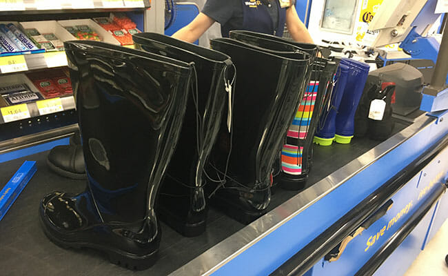 During an unusually rainy season in Chico, California, rain boots were a top priority for the donation drive, which served students from low-income families.