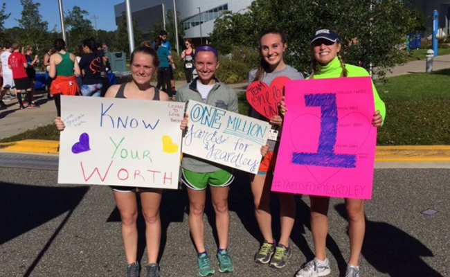 Students at the University of North Florida participate in a Yards for Yeardley events. Taking place across the country, Yards for Yeardley are community awareness and activation events to honor Yeardley and support One Love’s mission and message.