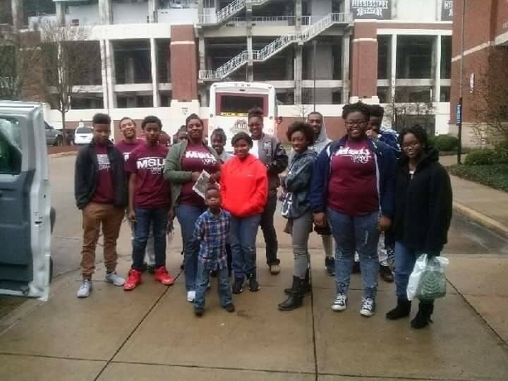 Ebony and the teen members of Infinity Youth touring Mississippi State University./Courtesy Ebony McLaughlin