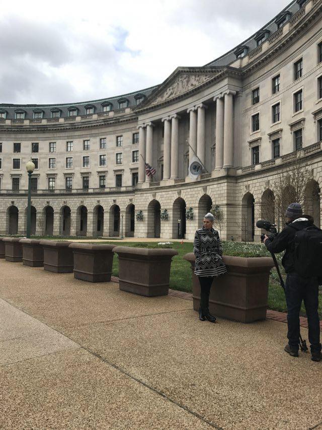 Heather being interviewed by Greenpeace in front of the EPA in Washington D.C./Courtesy Heather Von St. James