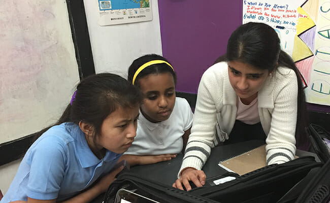 Shreya Mantha leads an after-school digital literacy class through her organization, Foundation For Girls.
