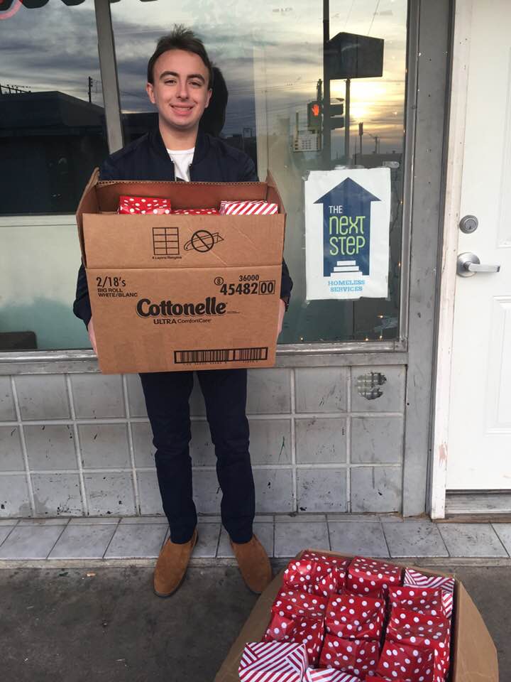 Colin delivering goodie bags to a local homeless shelter./Courtesy Colin Keady