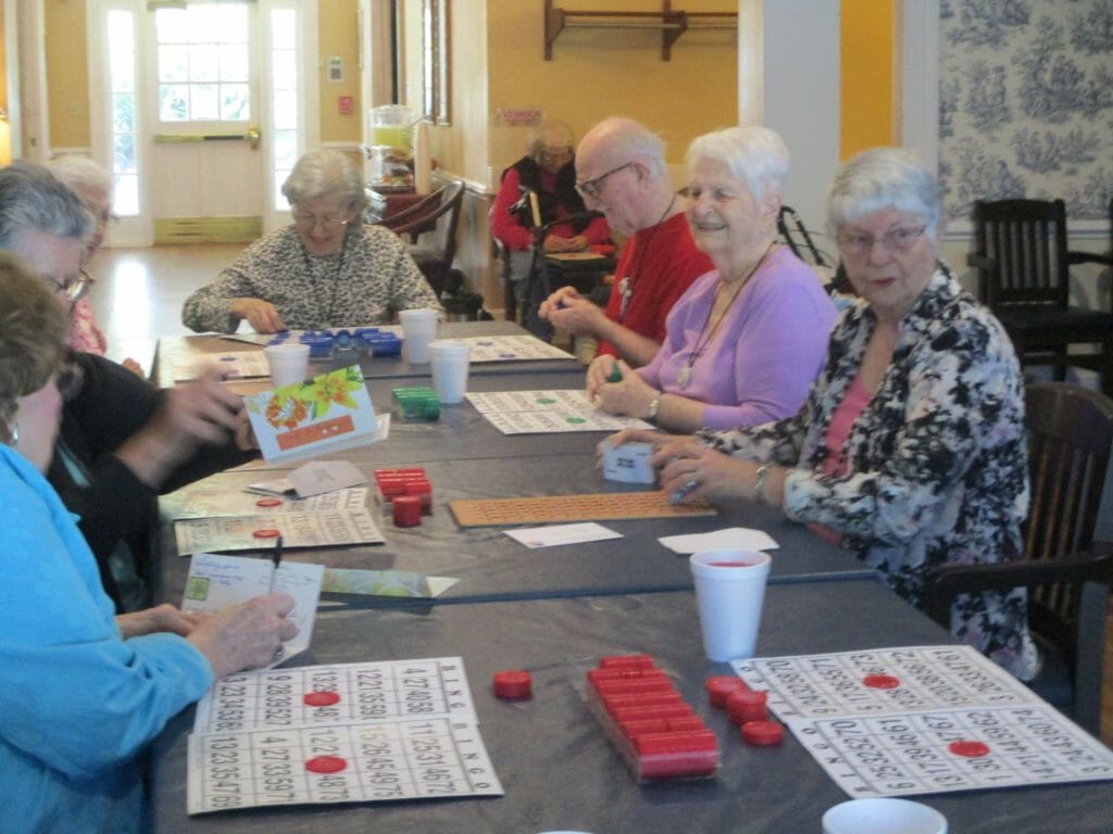 Stella (far right) calls a Wednesday Bingo game at Magnolia Manor/courtesy Stella Avret