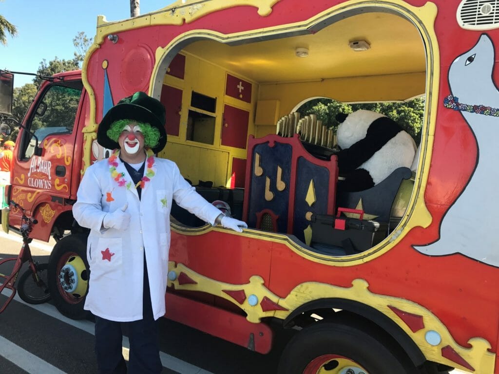 Cole Morrie in front of the clown Calliope, ready to go to a parade./Courtesy Cole Morrie