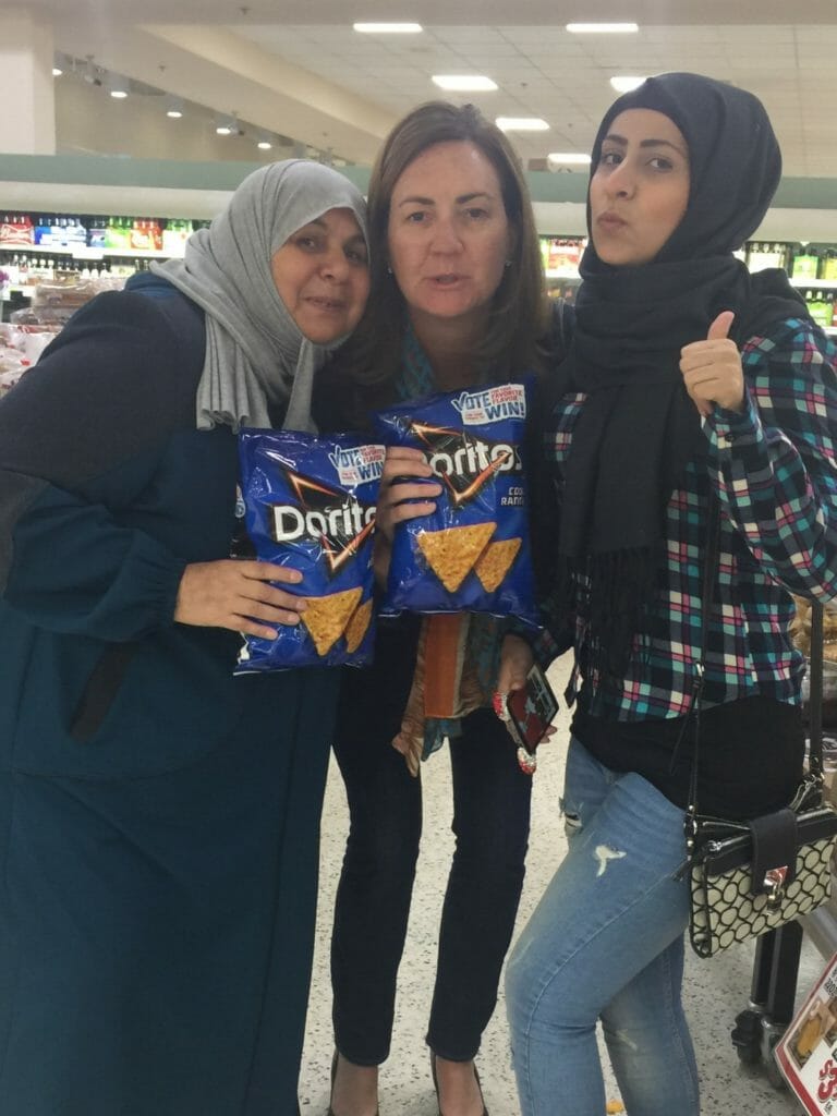 Aisha Alhamd and Khawla Al Abdullah- mother and daughter who had just arrived from Jordan where they had been living as refugees since fleeing Aleppo./Courtesy Mary Helen O'Connor
