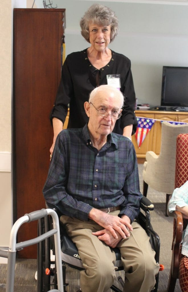 Carol Collins with a Westminster Tower resident./Courtesy Carol Collins