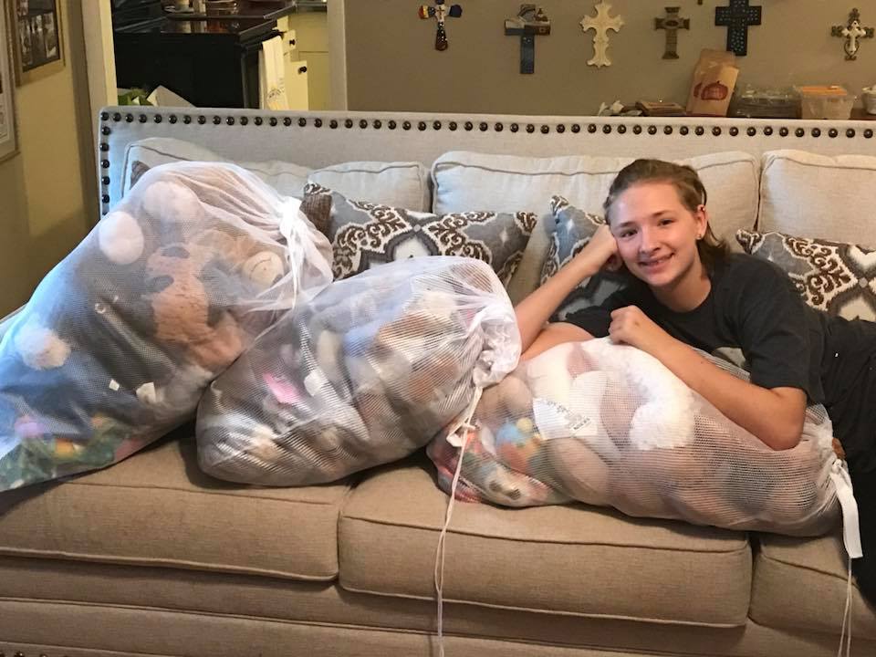 Julianna Gouthiere preparing to deliver 60 stuffed animals to the Muscular Dystrophy Association on September 10th, 2018./Courtesy Julianna Gourthiere