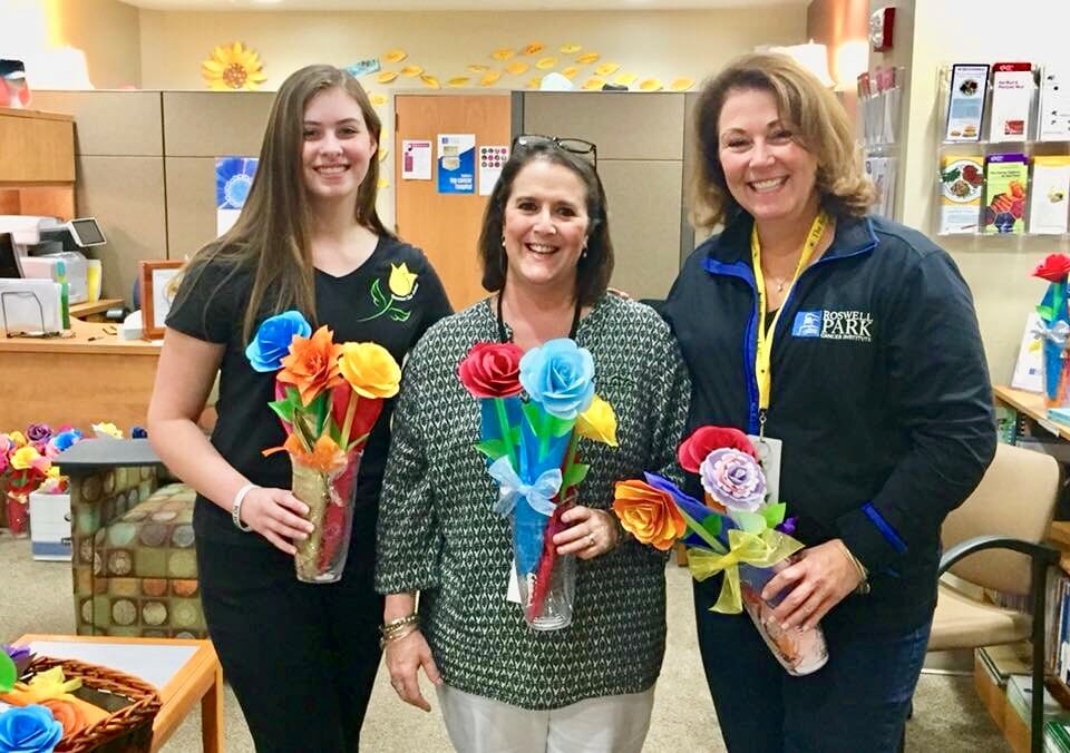 Delivering flowers to the Resource Center at Roswell Park, where they are either distributed to hospital rooms by volunteers, or hand-picked by and for patients./ courtesy Sarah LoCurto