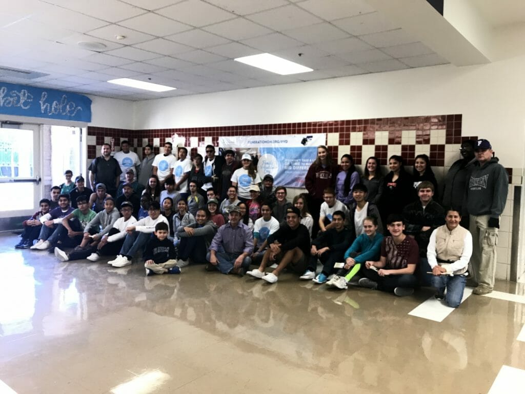 Eleanor (top center) and some of her volunteers who helped beautify their school’s courtyard./ Courtesy Eleanor Schoenbrun 