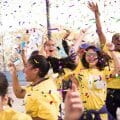 Children celebrating with confetti.