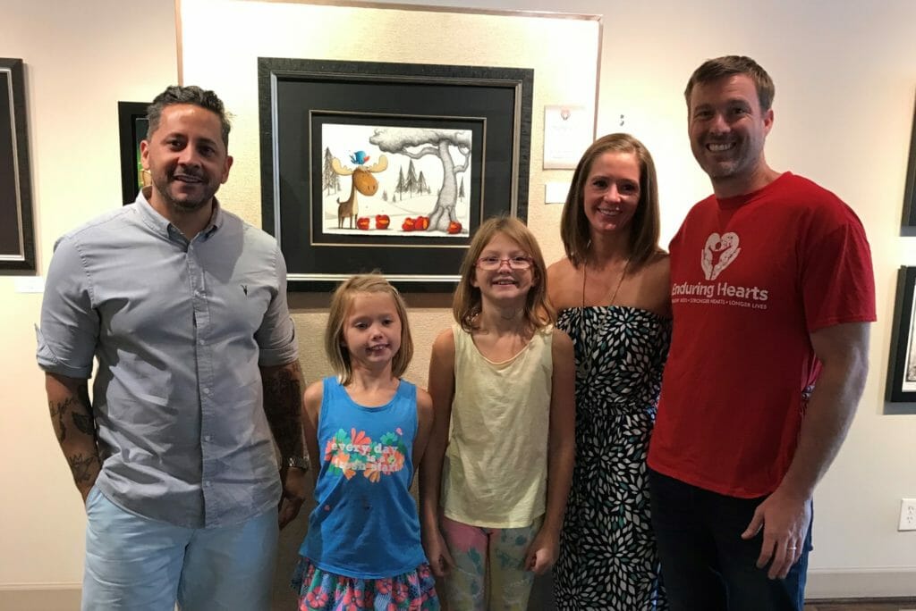 Left to Right: Fabio Napoleoni, Mya Gahan (Heart Transplant), Anya Gahan, Madelyn Gahan, and Patrick Gahan. Fabio Napoleoni's Art Show on August 23, 2018 at Vining's Gallery featuring a new artwork to the benefit of Enduring Hearts./ Courtesy Patrick Gahan