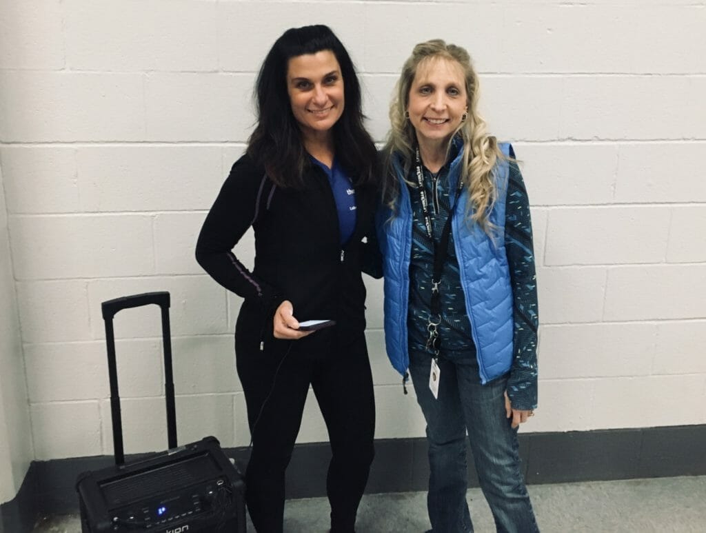 Lake County YMCA hosts a weekly cardio at the Lake County Jail. Kristy Mowry (right) and Lake County YMCA instructor Lana Niebuhr (left) pictured before the starts./Courtesy Kristy Mowry