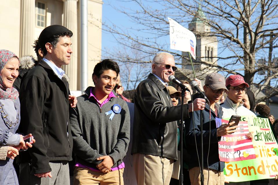 Stan Zerkowski pictured at Rally for Muslim Sisters and Brothers on February, 2016 in Lexington, Kentucky./courtesy Stan "JR" Zerkowski
