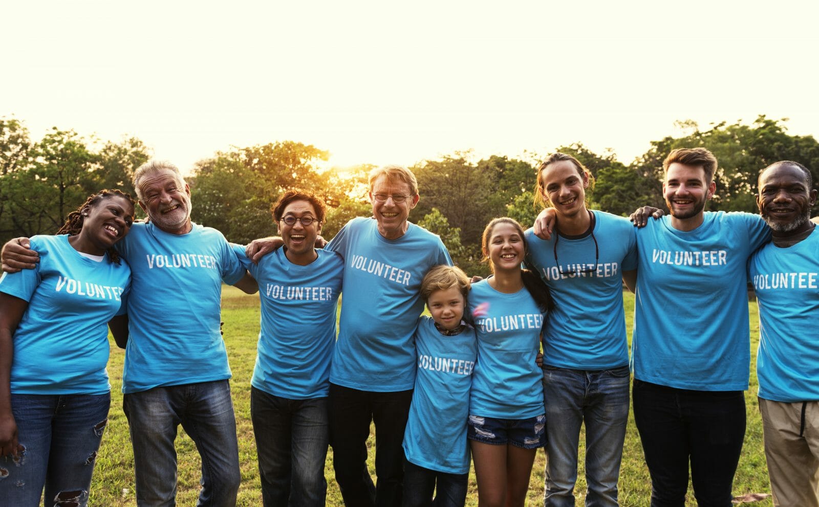 Voluteer group of people for charity donation in the park