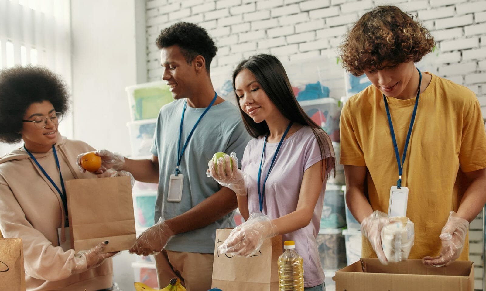 Volunteers gather donation materials