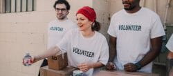 Group of volunteers handing out supplies