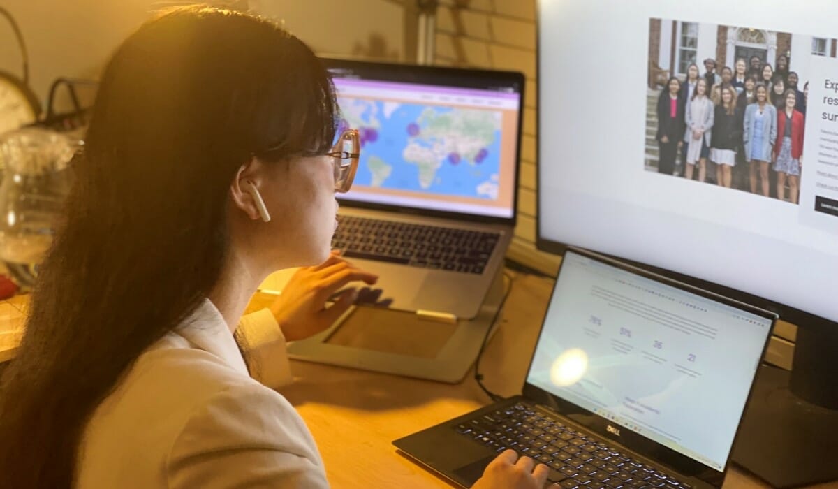 Person works on a computer