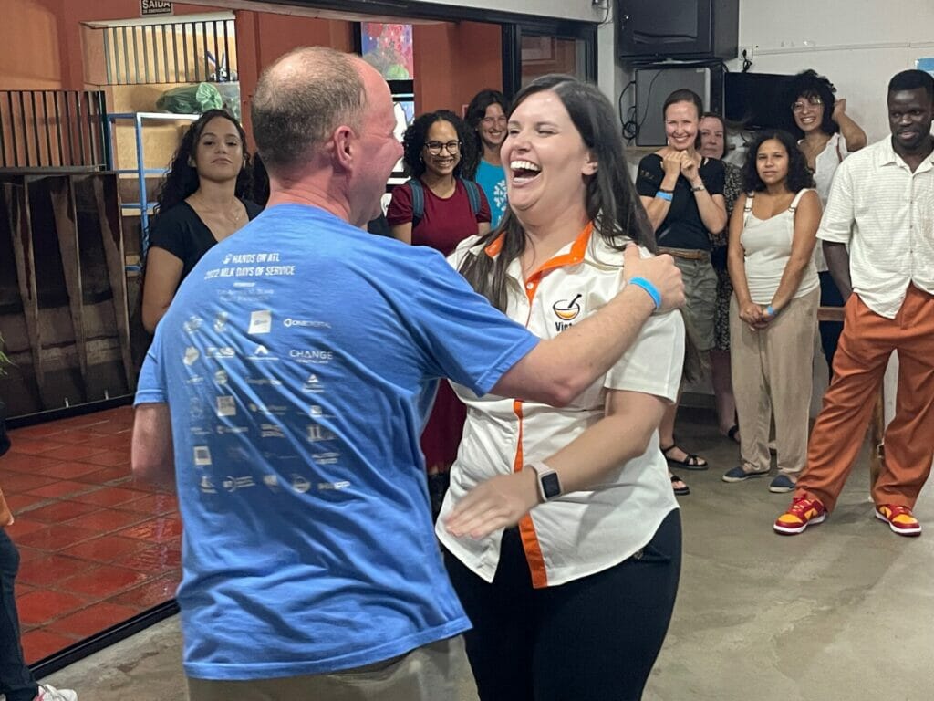 Participants of the Service Project gather at points of light affiliate-host Atados headquarters to meet their Pen Pals after exchanging letters for weeks leading up to the Global Gathering.